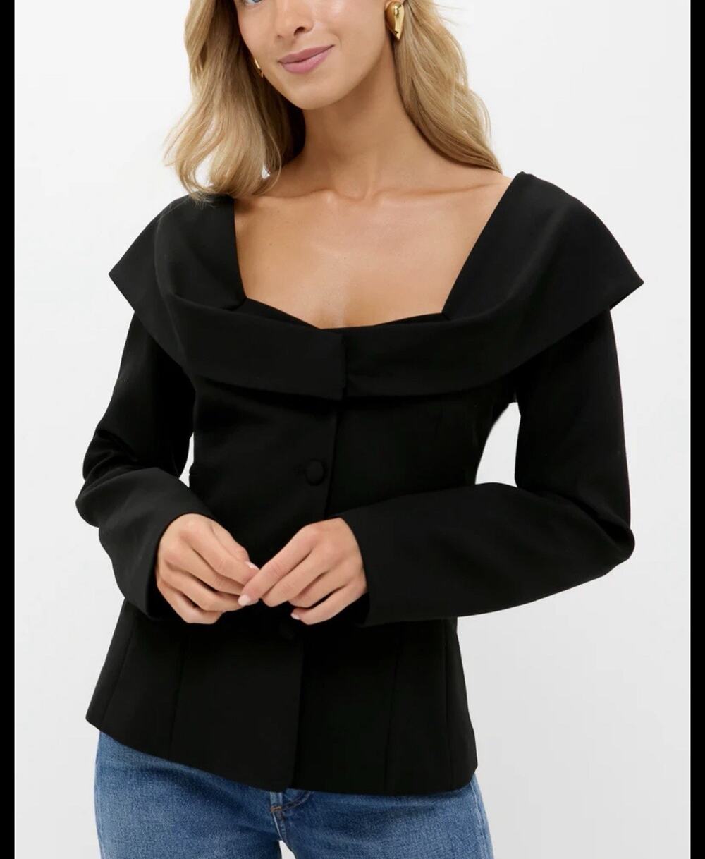 NWT Tuckernuck Black Monroe Top Long Sleeves Button Front Work Evening S